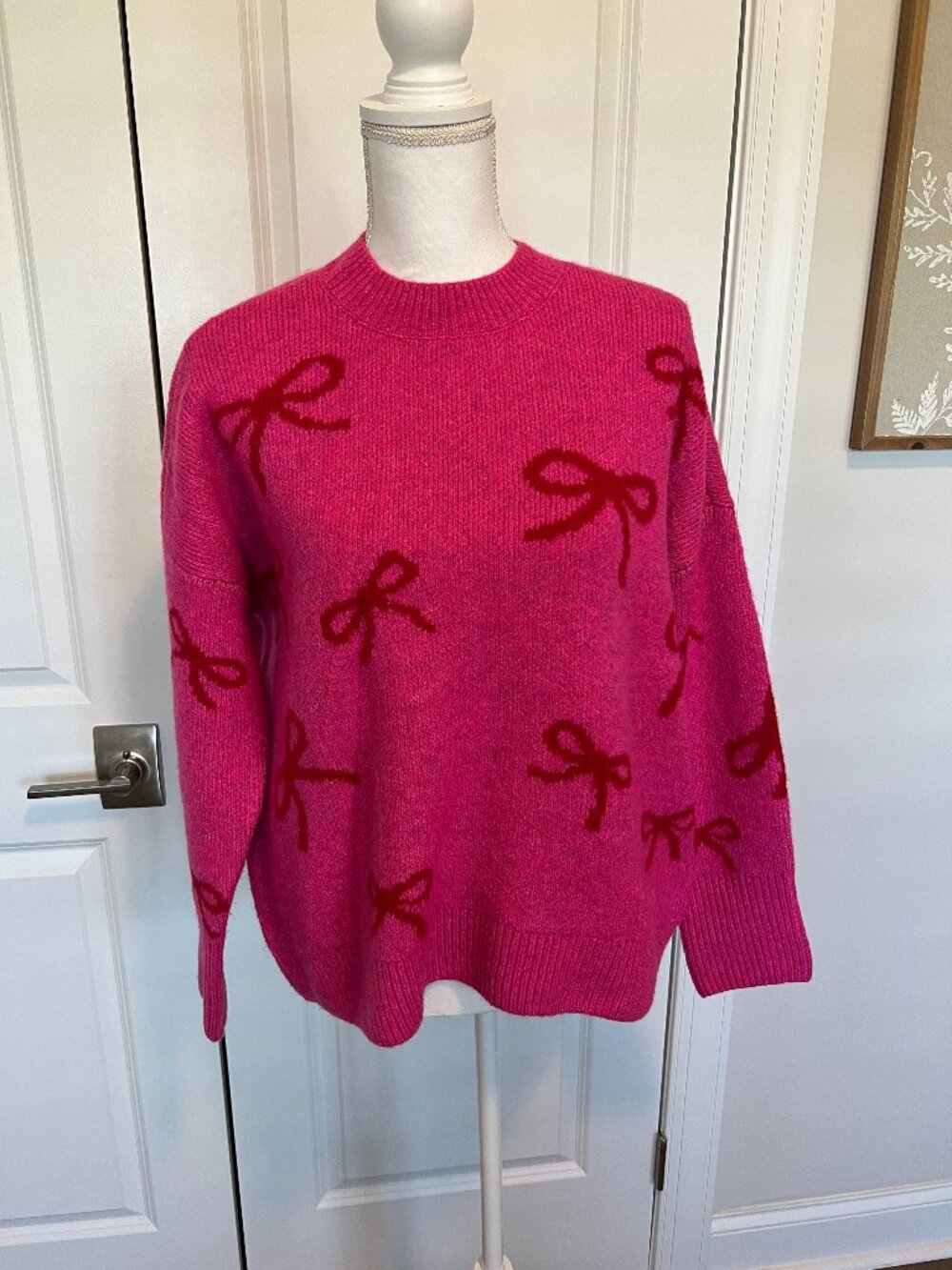 Pink & Red Bow Sweater Size S